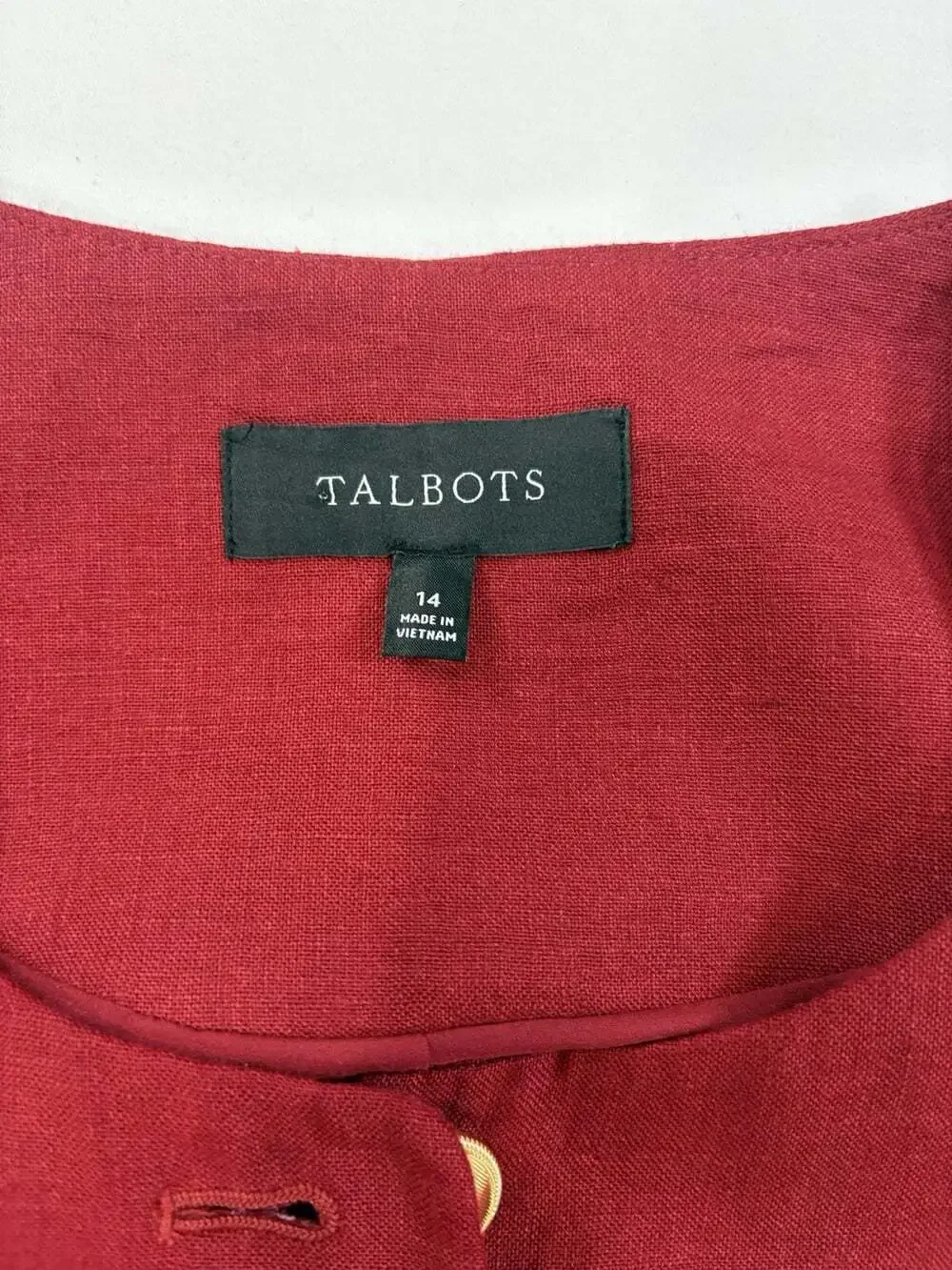 TALBOTS RED CLASSIC LINEN SHORT VEST GOLD BUTTONs SIZE 14